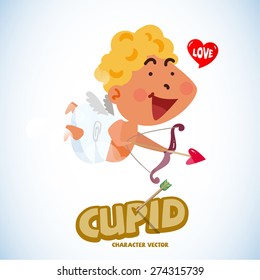 cupid character with heart speech bubble and typographice design. love. cute character concept - vector illustration