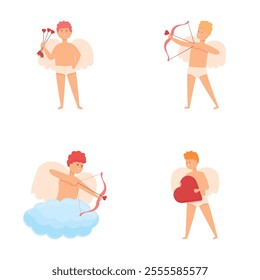 Cupid character icons set cartoon vector. Funny little cupid. Valentine day