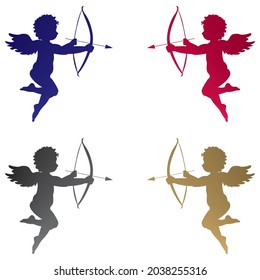 Cupid Cherub With A Bow And Arrow Vector Illustration. Cupid Shooting Arrow. Love Symbol Isolated On A White Background
