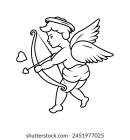 Cupid cherub with a bow and arrows. Angel with a wings. Valentine's day. Vector illustration.