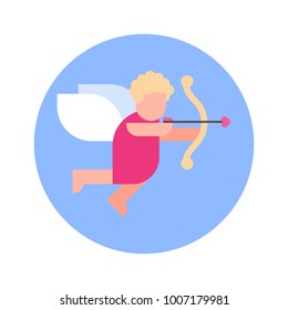 Cupid Cherub Icon On Blue Round Background Isolated Vector Illustration