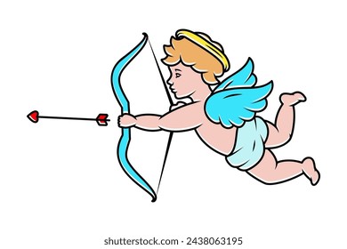 Amor. Cherub Schießpfeil. Engel mit Flügeln. Valentinstag. Vektorgrafik.