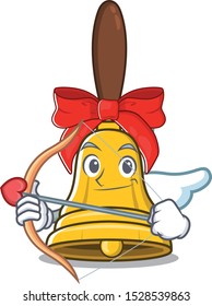 Cupid christmas bells hung on cartoon christmas trees