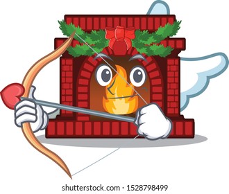 Cupid christmas fireplace isolated with the mascot