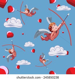 Cupid, cloud and heart pattern for Valentine day