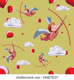 Cupid, cloud and heart pattern for Valentine day