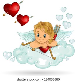 Cupid cloud with red hearts -transparency blending effects and gradient mesh-EPS 10