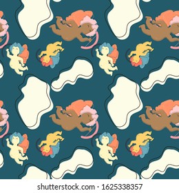 Cupid in clouds seamless pattern. Vector illustartion.