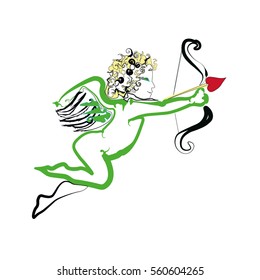 Cupid with Cupid's arrow on a white background with Golden hair