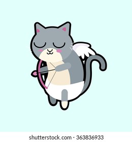 Cupid. Cute kitten. Vector illustration.
