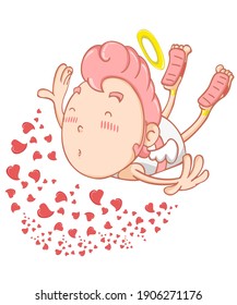 Cupido vector lindo. Día de San Valentín y mascota. Vector de dibujos animados. Aislado sobre fondo blanco