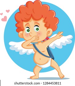 Cupid Dabbing Vector Cartoon Illustration. Little angel of love dancing celebrating Valentine's day
