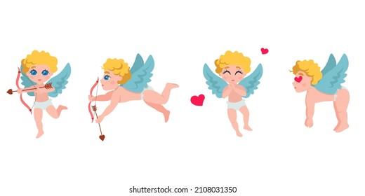 Cupid in different poses. Cute cartoon character