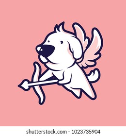 Cupid Dog with Bow, Love Arrow, and Wings Vector Illustration in Cartoon Style