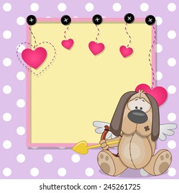 Cupid Dog with a bow on a background of frame 