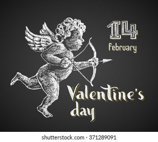 Cupid drawn on chalkboard