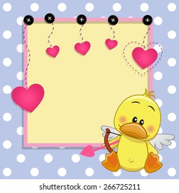 Cupid Duck with a bow on a background of frame 
