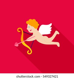 Cupid Flat Icon. Vector Illustration with Long Shadow. Happy Valentine Day and Love Symbol.