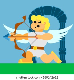 cupid flying angel with a bow vector flat icons