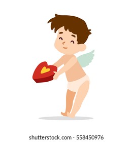 Cupid with gift box. Vector illustration
