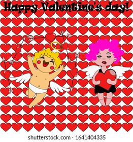 Cupid and the girl angel are in love. St. Valentine's Day