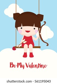 cupid girl with a bow and an arrow on a swing