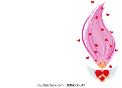 Cupid girl. Rapunzel as an angel. Heart in hand and in hair
