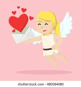 cupid girl showing love letter colorful