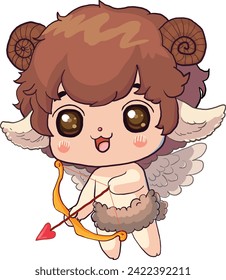Cupid Goat in transparent background for Valentine's Day concept for gift boxes, posters, cards and all advertising.