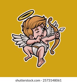 Cupid God of Love Is Shooting Archery Mascot Vector Illustration is perfect for your brand business