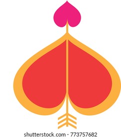 Cupid Golden Arrow Piercing a Big Red Heart and a Smaller Pink Heart