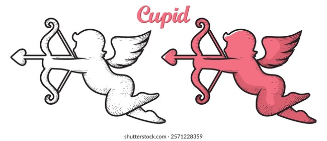 cupid hand drawn engrave style vector art icon