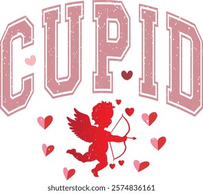 Cupid - Happy Valentine's day T-shirt Design, Valentine Varsity T-shirt design, Retro Valentine, retro Varsity, Love Heart Vector file, boho varsity, boho design