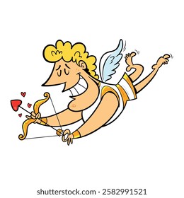 Cupid, he is flying with a bow and arrow