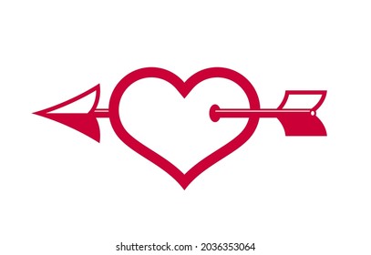 Cupid heart with arrow from bow vector icon or logo, romantic heart fallen in love concept, Valentine theme, lovestruck theme.