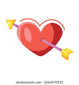 Cupid heart with arrow, flat sticker icon 