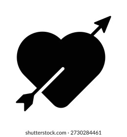 Cupid heart with arrow valentine solid glyph icon vector