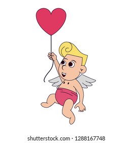 Cupid with heart balloon