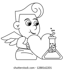 Cupid with heart and flask