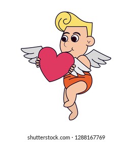 Cupid with heart flying