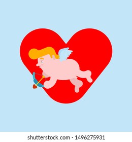 Cupid and heart isolated. Little angel cartoon. Valentines Day Illustration. 14th of February