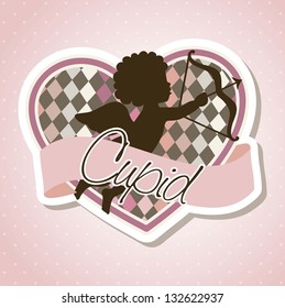 cupid with heart over pink background. vector illustration