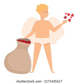 Cupid with heart sack icon cartoon vector. Love day. Cute angel