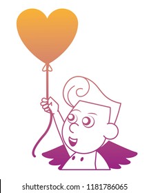 Cupid with heart shaped balloon rainbow lines