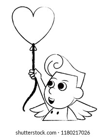 Cupid with heart shaped balloon sketch