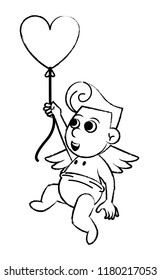 Cupid with heart shaped balloon sketch