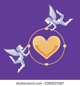 Cupid with heart and tulip flower. Valentine's day vector illustration. Vector illustration of a cupid with wings on a heart background.love card design Angel concept with icon design