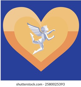 Cupid with heart and tulip flower. Valentine's day vector illustration. Vector illustration of a cupid with wings on a heart background.love card design Angel concept with icon design