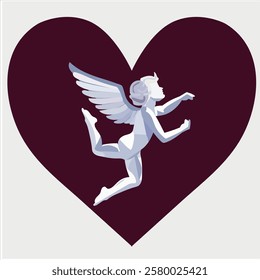 Cupid with heart and tulip flower. Valentine's day vector illustration. Vector illustration of a cupid with wings on a heart background.love card design Angel concept with icon design