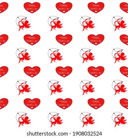 Cupid mit Herzvalentin, Muster nahtlos auf weißem Hintergrund, Vektordesign, Happy Valentinstag, Geschenkverpackungsmuster. 